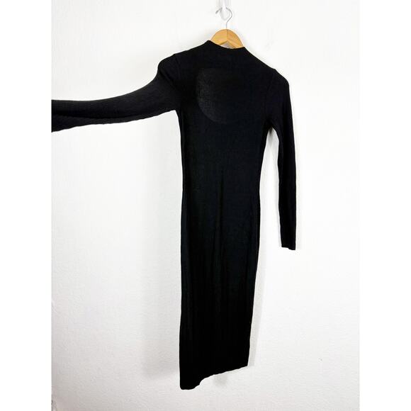 Nation LTD Nicole Turtleneck Midi Dress Size XS Black Ribbed Long Sleeve Cut Out - Picture 9 of 13